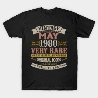 40th Birthday Gifts Vintage 1980 May Women Men T-Shirt